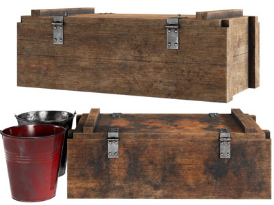 工业风loft实木工具箱、铁皮桶