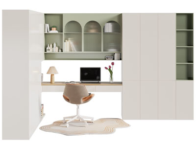 现代拼接收纳柜的书桌椅组合3d模型 现代拼接收纳柜的书桌椅组合