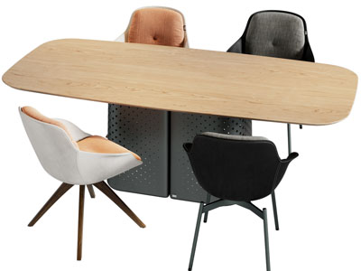 现代实木椭圆形餐桌椅组合3d模型 现代实木椭圆形餐桌椅组合