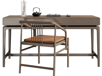 新中式实木茶桌椅组合3d模型 新中式实木茶桌椅组合