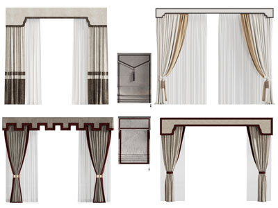 新中式带窗帘盒的窗帘窗纱3d模型 新中式带窗帘盒的窗帘窗纱