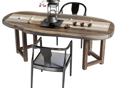 新中式不规则实木茶桌椅组合3d模型 新中式不规则实木茶桌椅组合