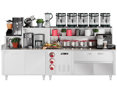 现代奶茶咖啡店料理操作台、冰柜操作台