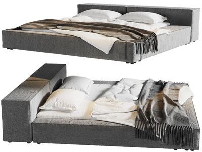 现代拼接块状双人床