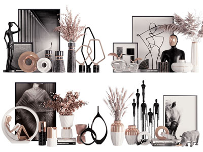 现代轻奢花瓶、装饰画摆件组合