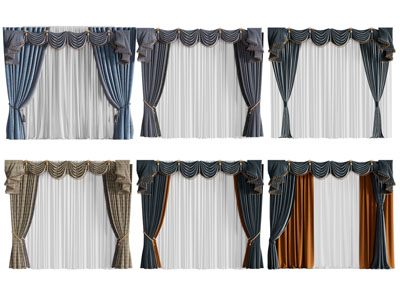 欧式带帘头的窗帘窗纱3d模型 欧式带帘头的窗帘窗纱