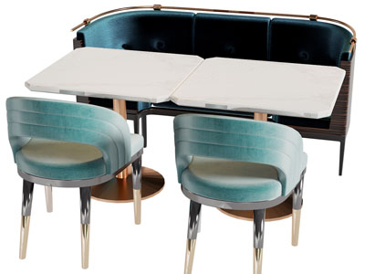 现代轻奢卡座餐桌椅组合3d模型 现代轻奢卡座餐桌椅组合