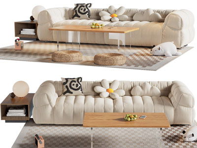现代布艺多人沙发、茶几组合