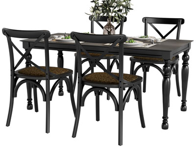 美式黑色实木长方形餐桌椅组合3d模型 美式黑色实木长方形餐桌椅组合