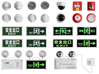 现代安全出口指示灯 烟雾报警器 警铃消防设备3d模型 现代安全出口指示灯 烟雾报警器 警铃消防设备