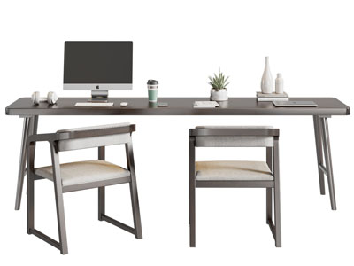 现代长方形双人书桌椅组合3d模型 现代长方形双人书桌椅组合