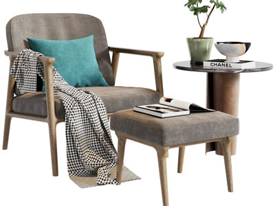 现代休闲椅子 脚踏 边几