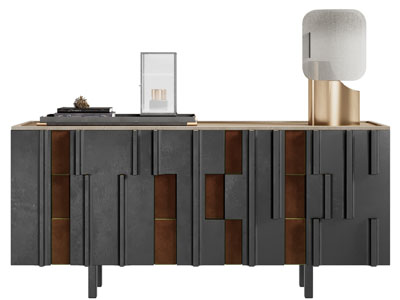 现代凹凸几何纹理的玄关柜 边柜 摆件组合