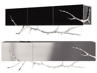 现代树枝造的支撑电视柜