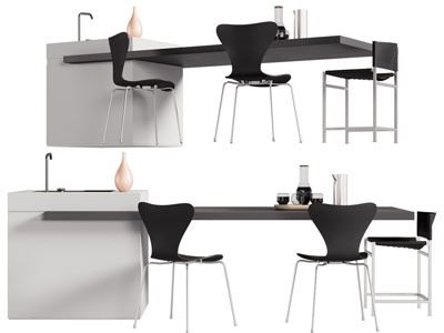 现代吧台餐桌椅组合3d模型 现代吧台餐桌椅组合