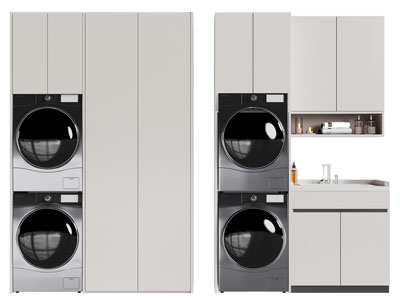 现代阳台洗衣机、烘干机收纳柜