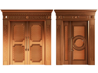 现代铜制大门 双开门 子母入户门