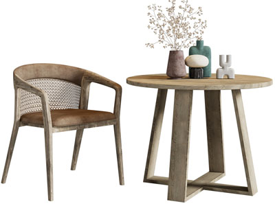 侘寂风实木休闲椅子、边几