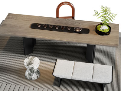 新中式实木茶桌椅组合3d模型 新中式实木茶桌椅组合