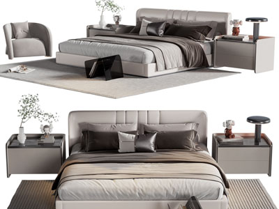 现代双人床、床头柜