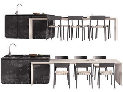 现代水吧台餐桌椅组合3d模型 现代水吧台餐桌椅组合