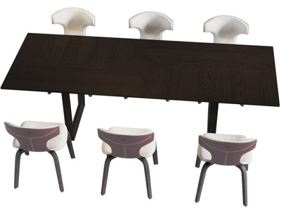 现代长方形餐桌椅组合3d模型 现代长方形餐桌椅组合