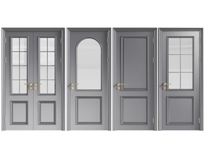 美式实木装饰玻璃的双开门、单扇平开门