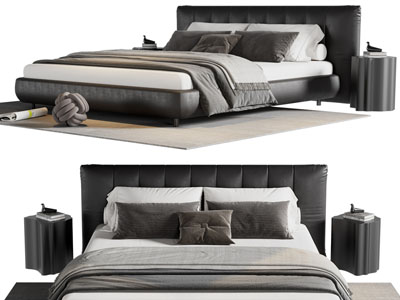 现代双人床、床头柜