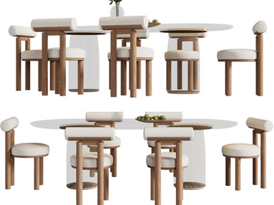 现代椭圆形餐桌椅组合3d模型 现代椭圆形餐桌椅组合