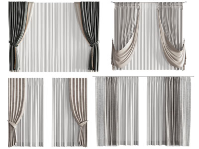 现代布艺窗帘窗纱3d模型 现代布艺窗帘窗纱