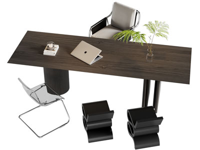 现代实木长方形书桌椅组合3d模型 现代实木长方形书桌椅组合