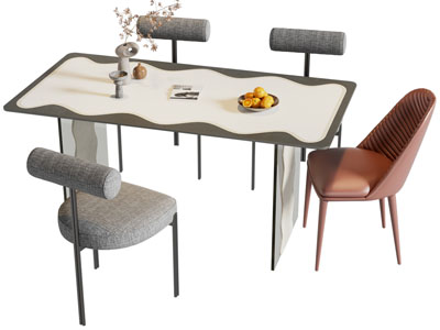 现代长方形餐桌椅组合3d模型 现代长方形餐桌椅组合