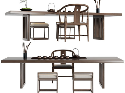 新中式茶桌椅组合3d模型 新中式茶桌椅组合