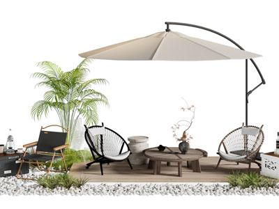 侘寂风庭院遮阳伞 休闲桌椅组合3d模型 侘寂风庭院遮阳伞 休闲桌椅组合