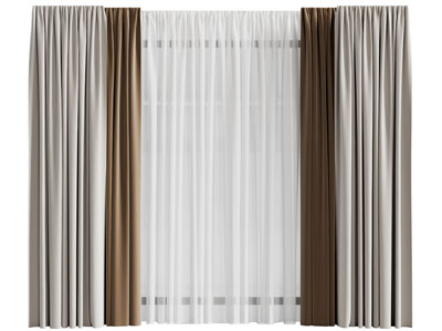 现代布艺窗帘窗纱3d模型 现代布艺窗帘窗纱