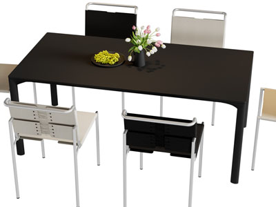 现代长方形餐桌椅组合3d模型 现代长方形餐桌椅组合