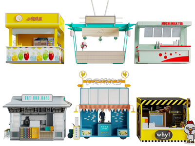 现代档口摊位、售货车3d模型 现代档口摊位、售货车