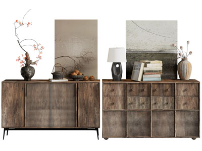 侘寂风做旧实木玄关柜、边柜