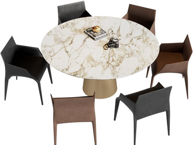 现代圆形大理石餐桌椅组合3d模型 现代圆形大理石餐桌椅组合