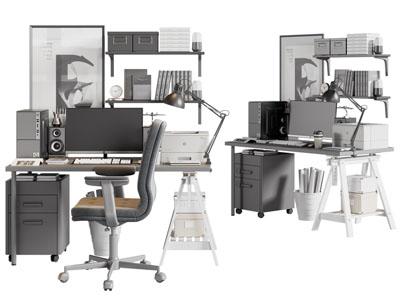 现代电脑书桌椅组合3d模型 现代电脑书桌椅组合