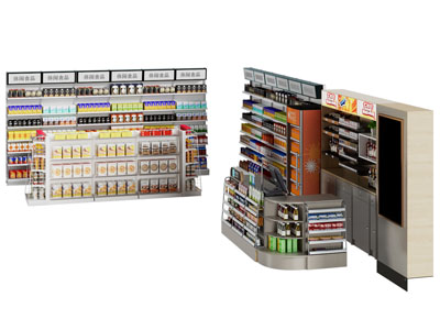 现代便利店零食货架、收银台货架3d模型 现代便利店零食货架、收银台货架