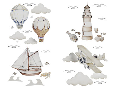 现代热气球 瞭望塔 帆船墙贴 墙饰