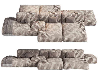 现代布艺双向多人沙发