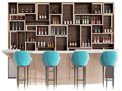 现代酒吧吧台吧椅3d模型 现代酒吧吧台吧椅