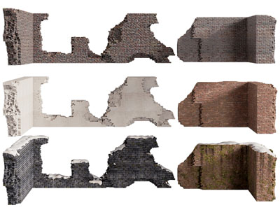 现代残破的墙垣 砖墙3d模型 现代残破的墙垣 砖墙