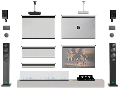现代投影仪、投影幕布、音响3d模型 现代投影仪、投影幕布、音响