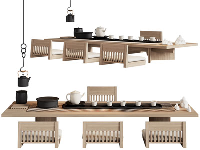 新中式实木茶桌椅组合3d模型 新中式实木茶桌椅组合