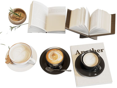 现代翻开的书本 咖啡摆件组合