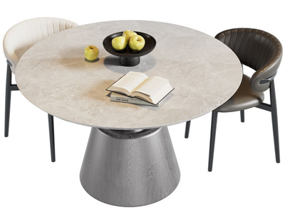 现代圆形餐桌椅组合3d模型 现代圆形餐桌椅组合