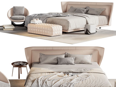 现代双人床 休闲椅子